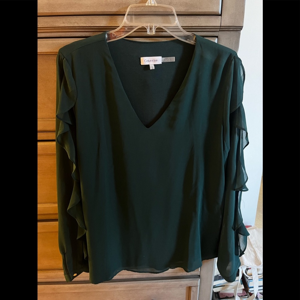 Calvin Klein Green Ruffle Blouse